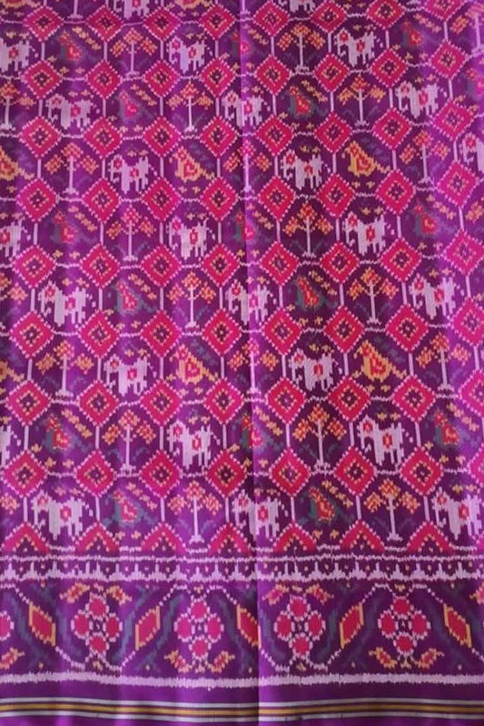 Purple Semi Patan Patola Handloom Silk Saree: Exquisite Elegance and Timeless Beauty