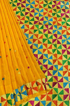 Yellow Hand Embroidered Phulkari Chinon Chiffon Silk Saree - Luxurion World