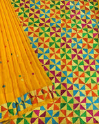 Yellow Hand Embroidered Phulkari Chinon Chiffon Silk Saree - Luxurion World