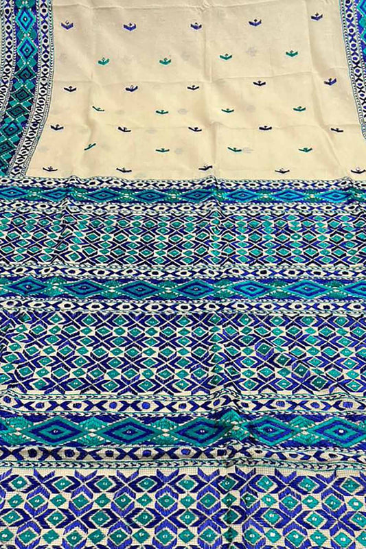 Pastel Hand Embroidered Phulkari Kota Silk Saree - Luxurion World