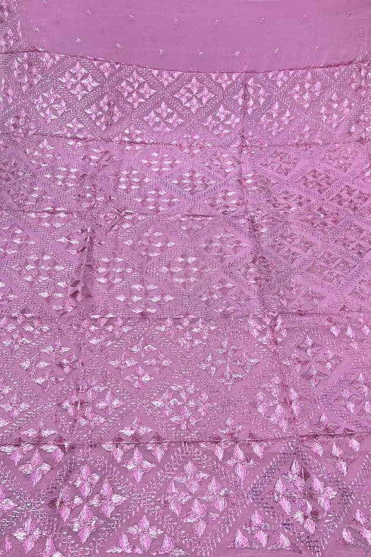 Lavender Phulkari Hand Embroidered Chinnon Chiffon Saree