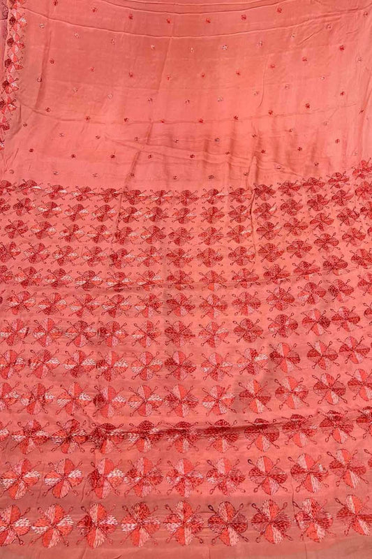 Pink Phulkari Hand Embroidered Pure Chinnon Chiffon Saree