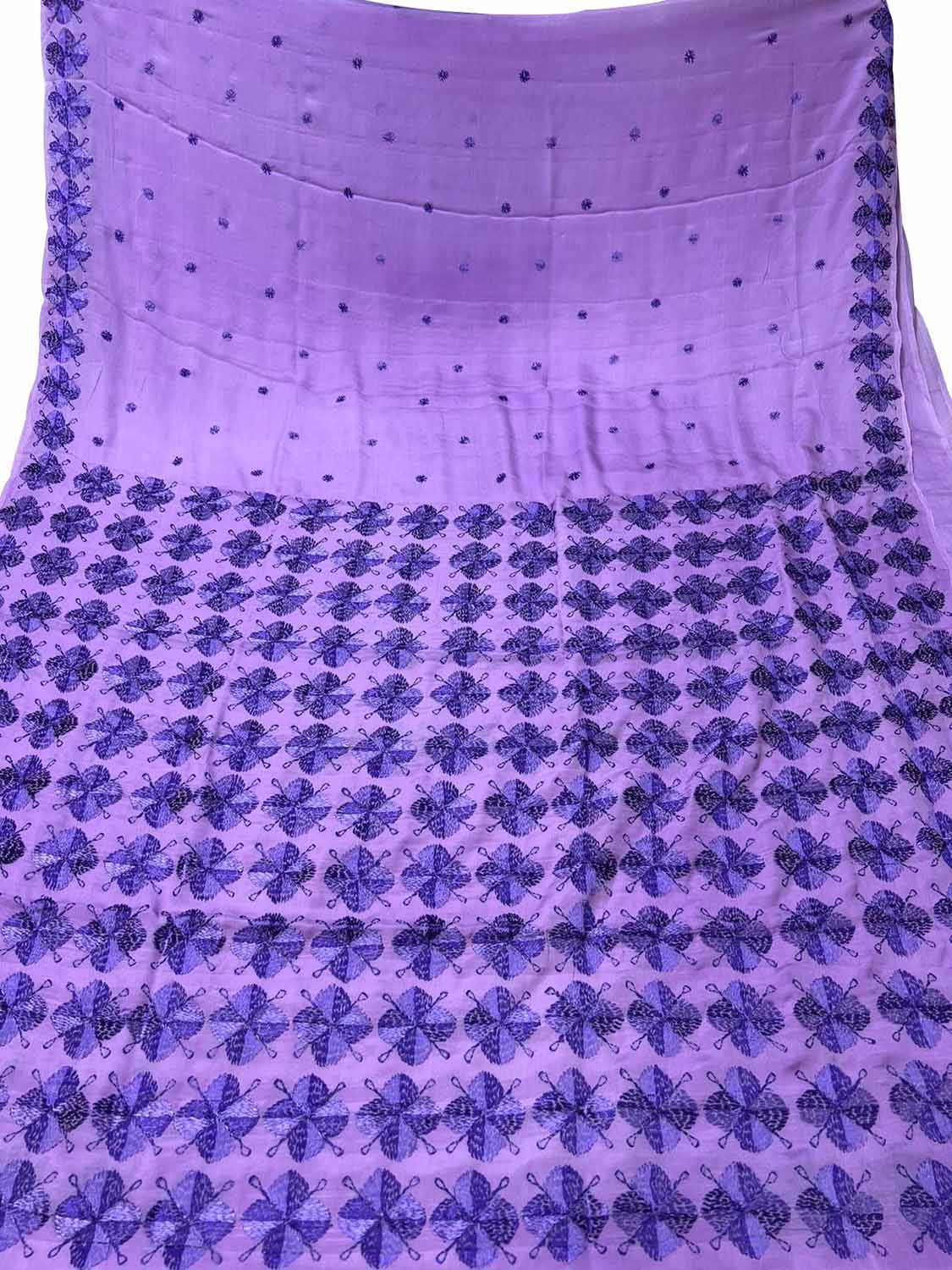 Purple Phulkari Hand Embroidered Pure Chinnon Chiffon Saree - Luxurion World