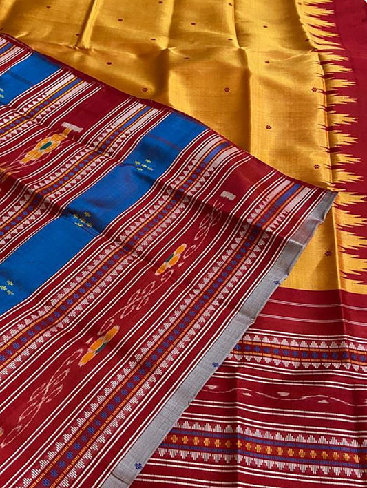 Yellow Sambalpuri Handloom Pure Silk Saree - Luxurion World