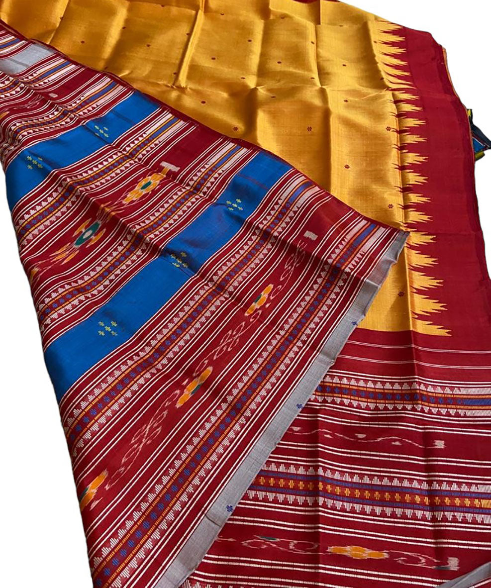 Yellow Sambalpuri Handloom Pure Silk Saree - Luxurion World