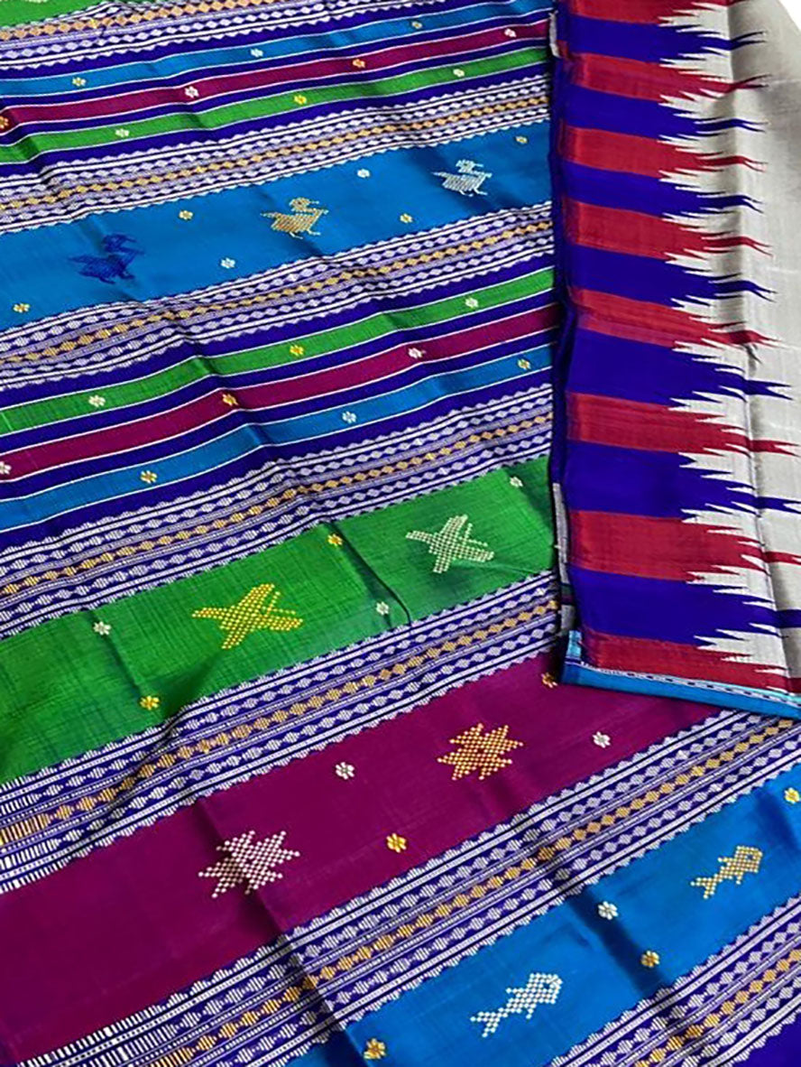 Grey Sambalpuri Handloom Pure Silk Saree - Luxurion World