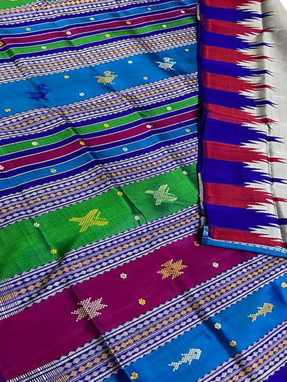 Grey Sambalpuri Handloom Pure Silk Saree - Luxurion World