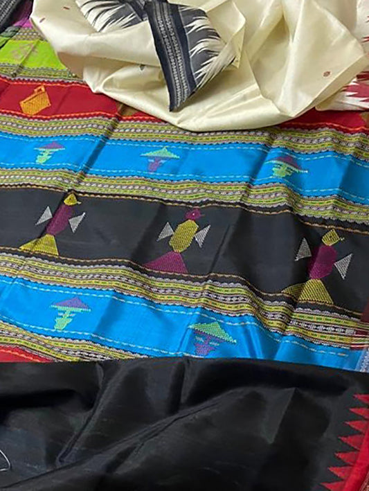 Multicolor Sambalpuri Handloom Pure Silk Saree - Luxurion World