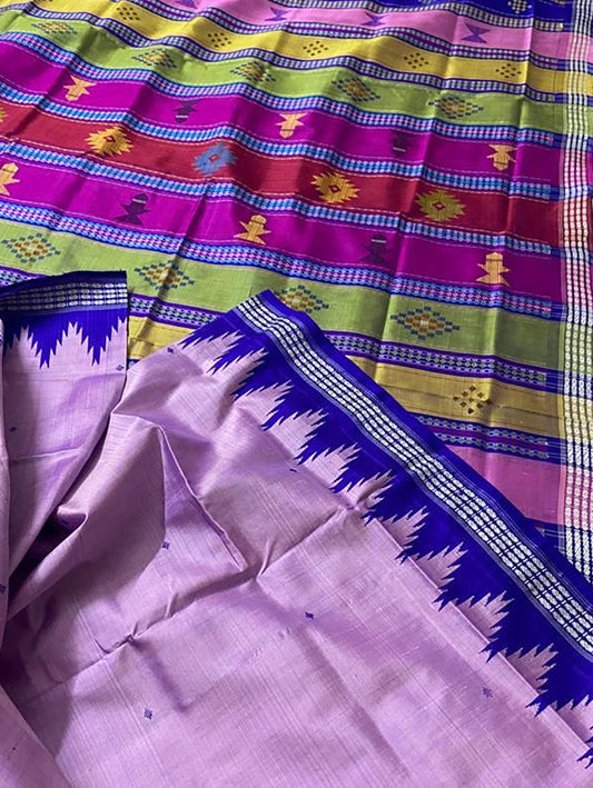 Purple Sambalpuri Handloom Pure Silk Saree - Luxurion World