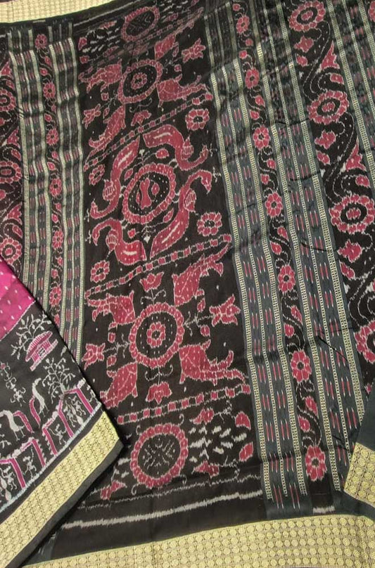 Pink Handloom Sambalpuri Silk Saree - Luxurion World