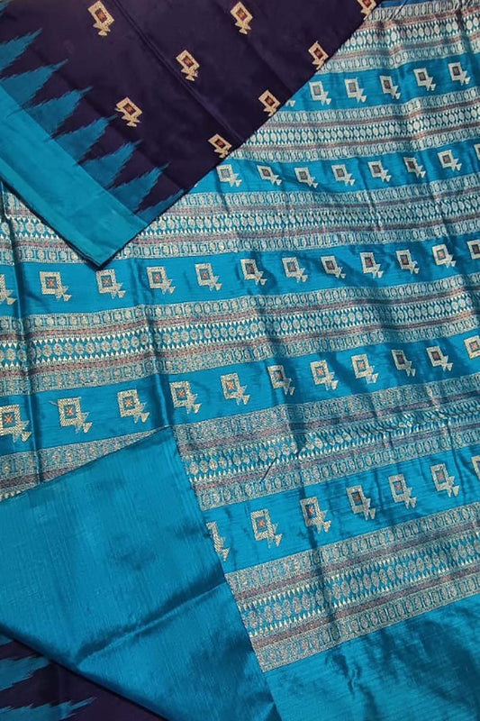 Stunning Blue Handloom Ikat Silk Saree - Sambalpuri Craftsmanship