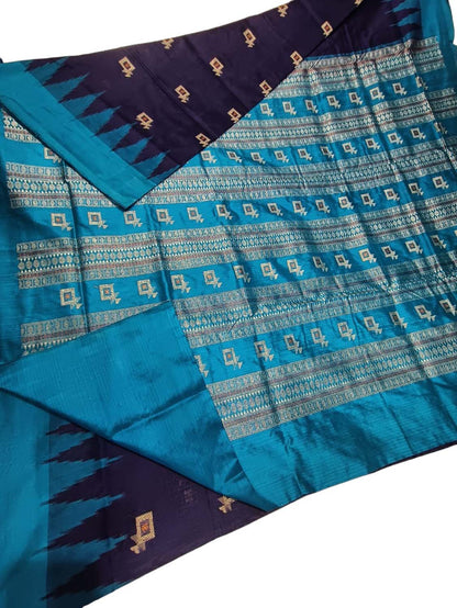 Stunning Blue Handloom Ikat Silk Saree - Sambalpuri Craftsmanship - Luxurion World