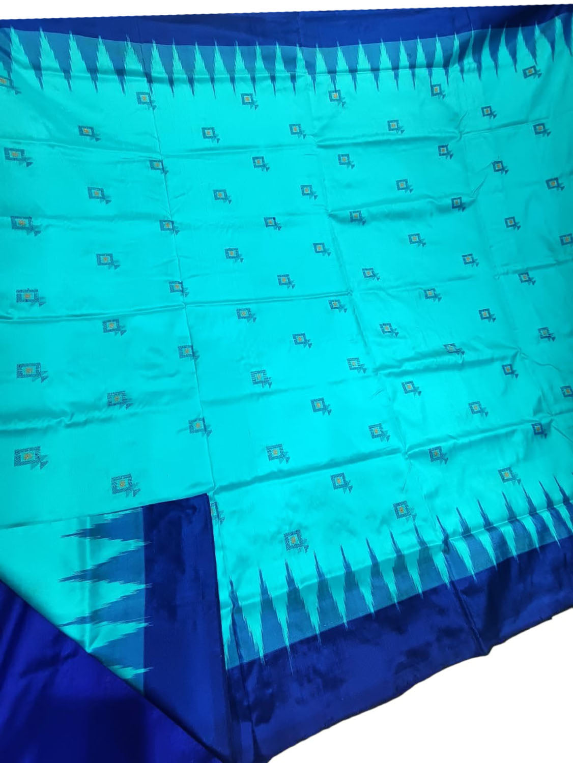 Stunning Blue Handloom Ikat Silk Saree - Authentic Sambalpuri Design - Luxurion World