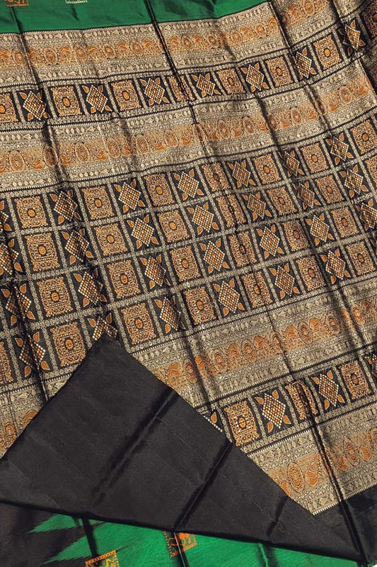 Stunning Green Handloom Ikat Silk Saree from Sambalpur - Luxurion World