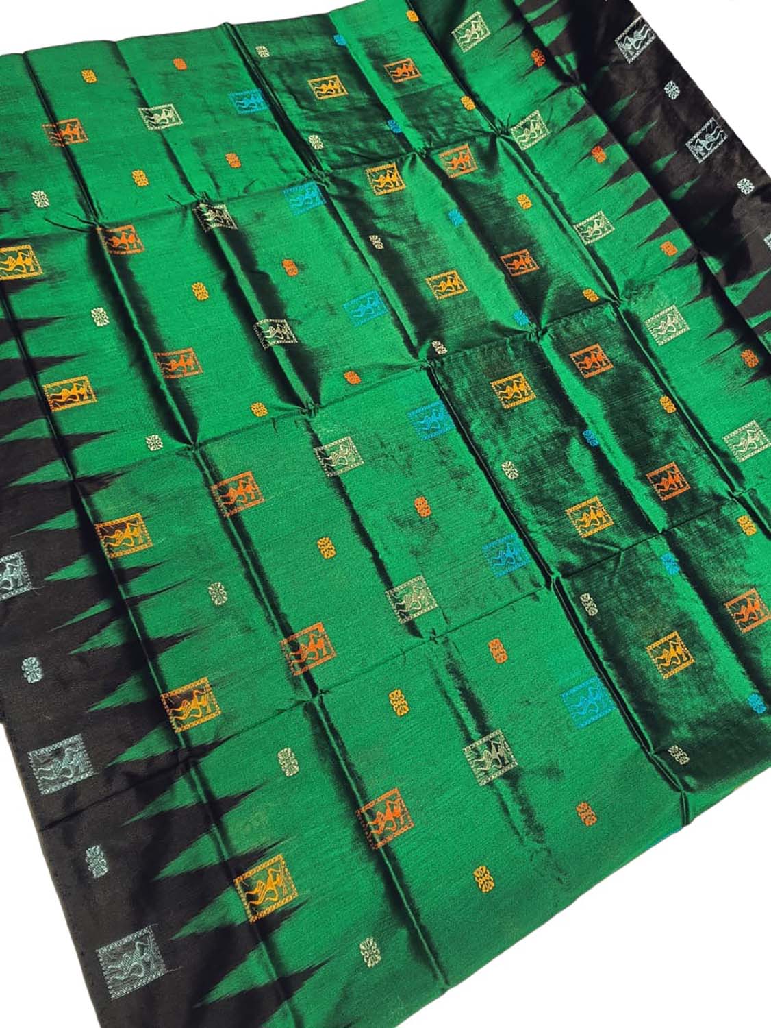 Stunning Green Handloom Ikat Silk Saree from Sambalpur - Luxurion World