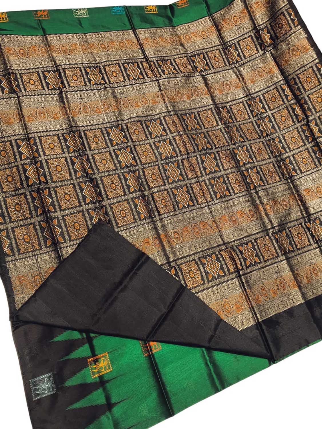 Stunning Green Handloom Ikat Silk Saree from Sambalpur - Luxurion World