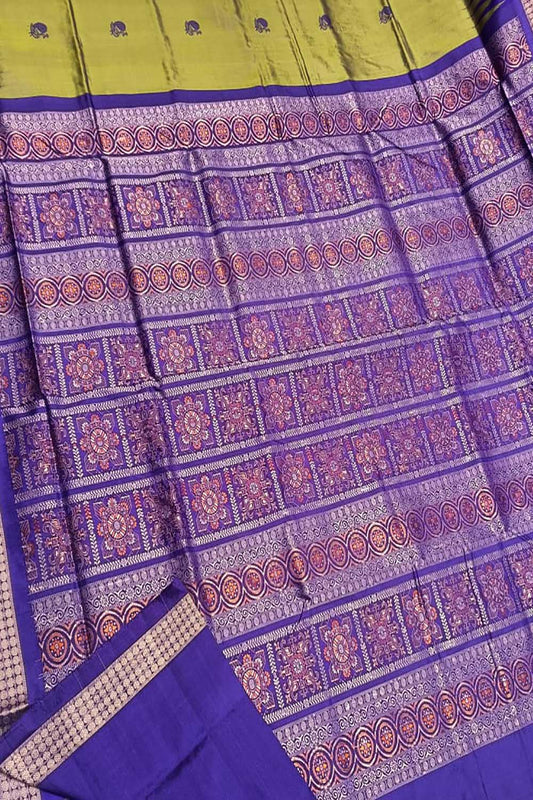 Stunning Green Handloom Ikat Pure Silk Saree from Sambalpur - Luxurion World