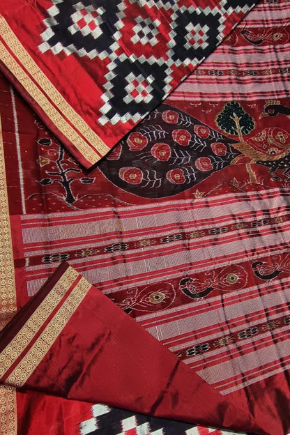 Stunning Multicolor Handloom Ikat Silk Saree - Sambalpuri Pure Elegance