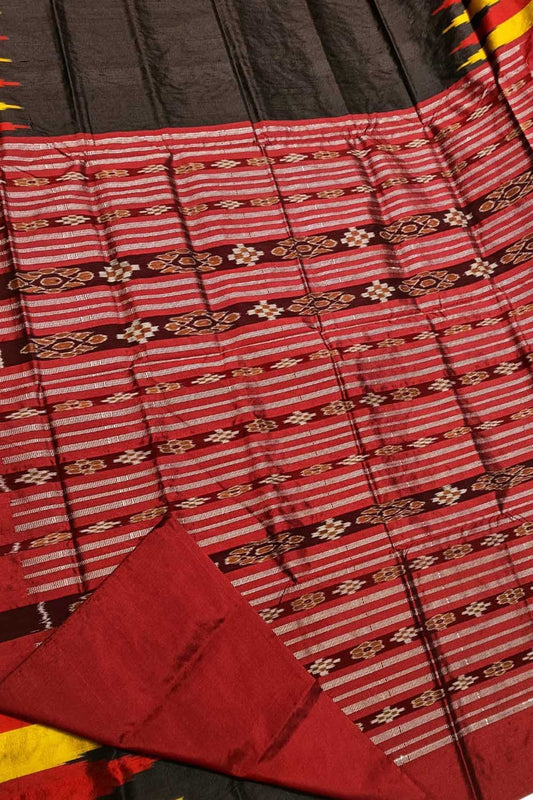 Stunning Black Handloom Ikat Silk Saree from Sambalpur - Luxurion World