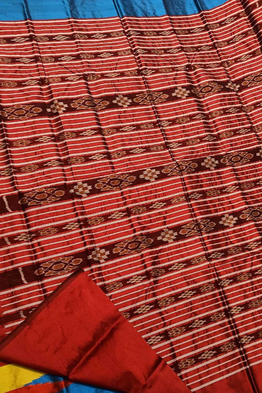 Stunning Blue Handloom Ikat Silk Saree - Authentic Sambalpuri Design - Luxurion World