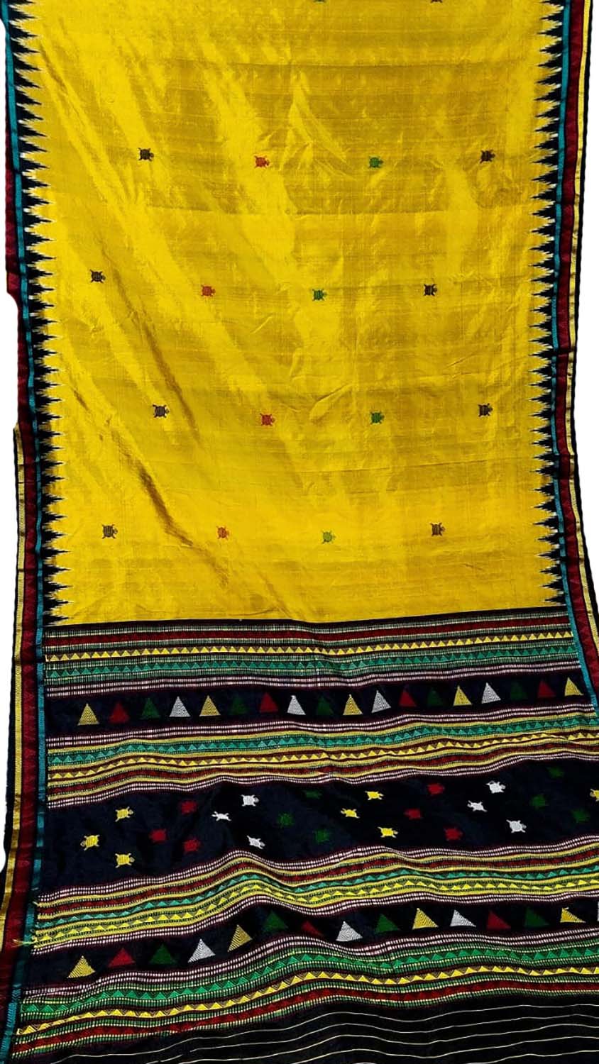 Stunning Yellow Handloom Ikat Silk Saree - Sambalpuri Pure Elegance