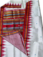 Pure Silk White Sambalpuri Handloom Ikat Saree: Traditional Elegance - Luxurion World