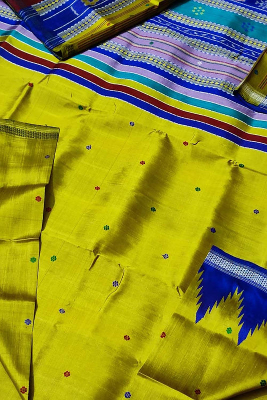 Stunning Green Handloom Ikat Silk Saree - Sambalpuri Style - Luxurion World