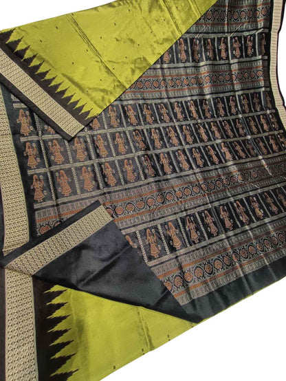 Exquisite Green Handloom Sambalpuri Double Ikat Weaved Body Bomkai Silk Saree - Luxurion World