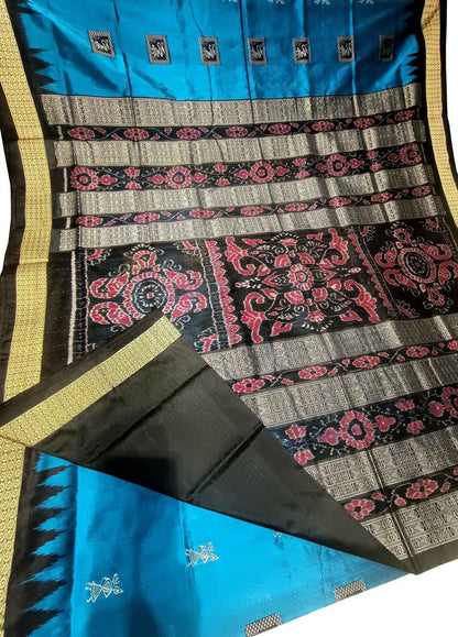 Blue Handloom Sambalpuri Double Ikat Weaved Body Bomkai Silk Saree: Traditional Elegance in Every Thread - Luxurion World