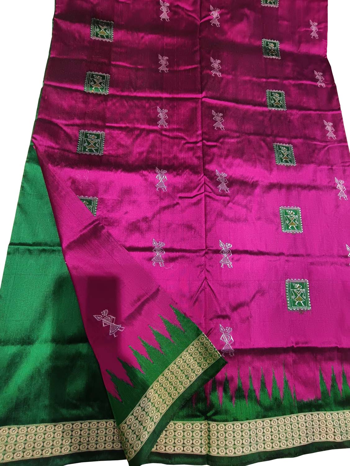 Pink Handloom Sambalpuri Double Ikat Weaved Body Bomkai Silk Saree - Luxurion World