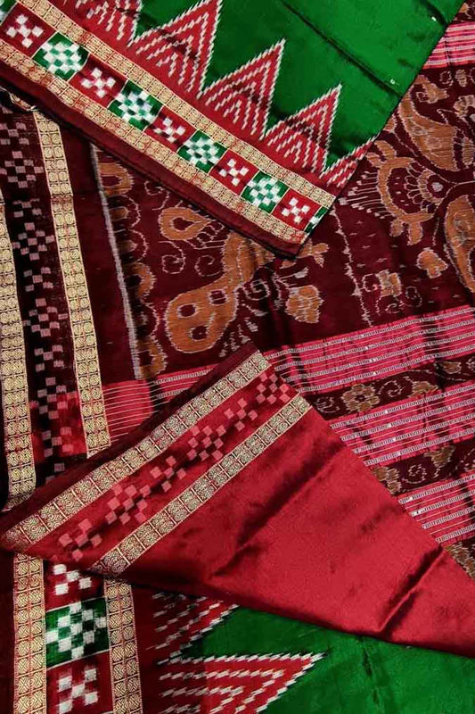 Exquisite Green Handloom Sambalpuri Silk Saree: A Timeless Elegance - Luxurion World