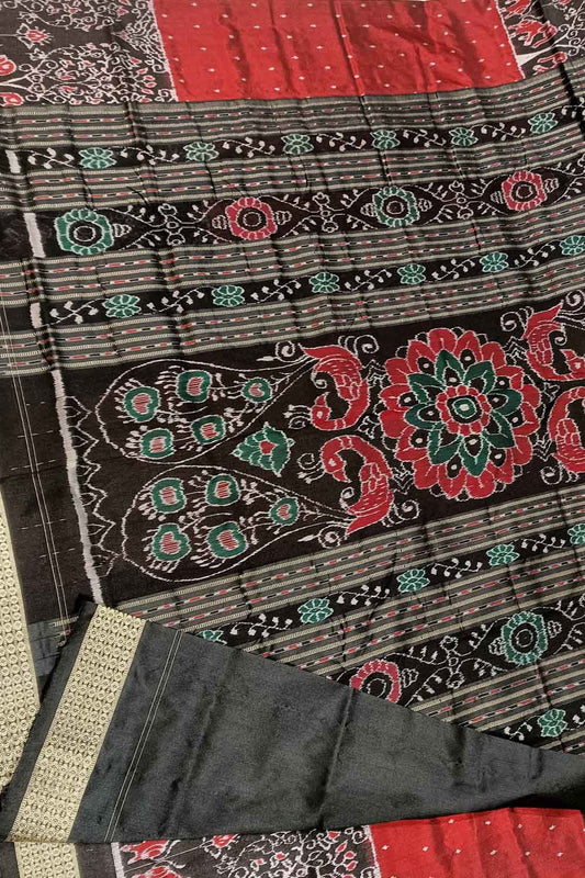 Elegant Red Sambalpuri Ikat Handloom Silk Saree - Luxurion World