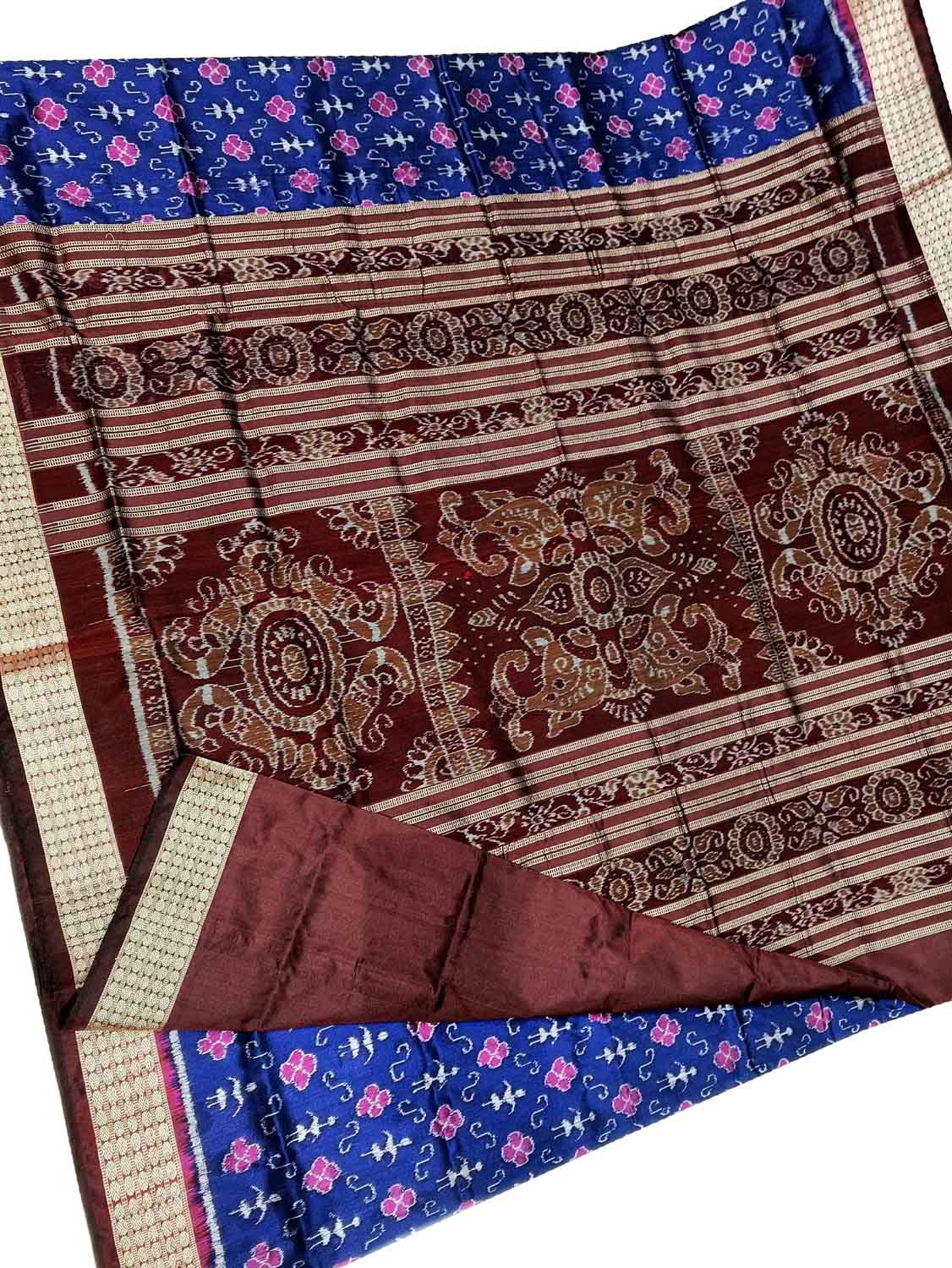Exquisite Blue Sambalpuri Ikat Handloom Pure Silk Saree: Timeless Elegance - Luxurion World
