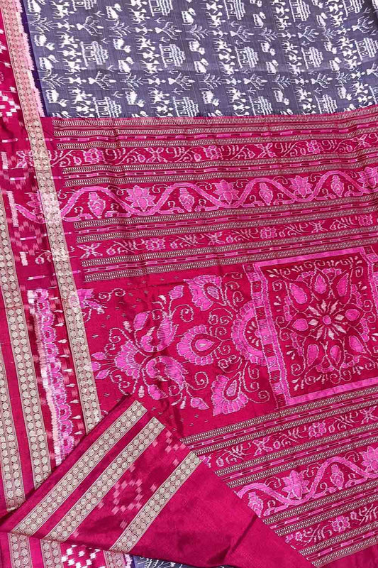 Elegant Purple Silk Saree: Handloom Ikat Design - Luxurion World