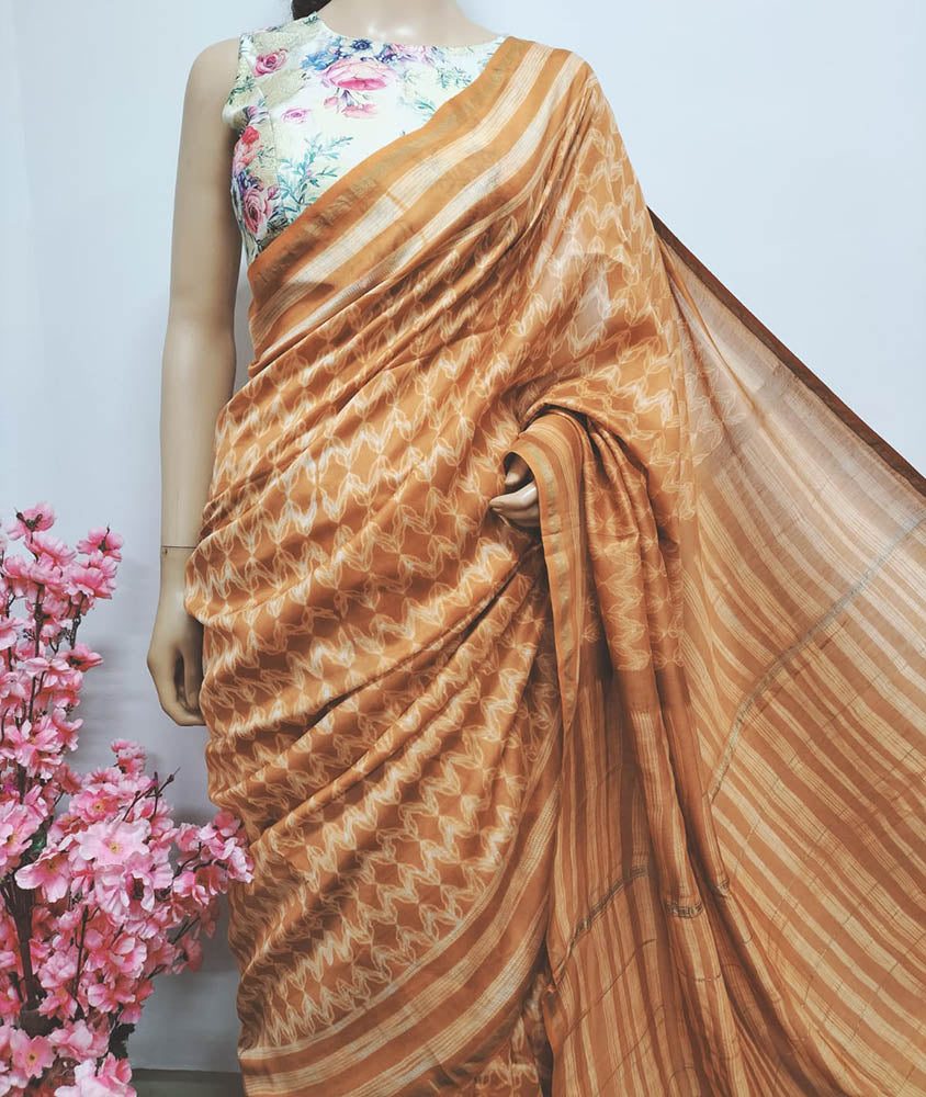 Orange Shibori Chanderi Silk Saree - Luxurion World