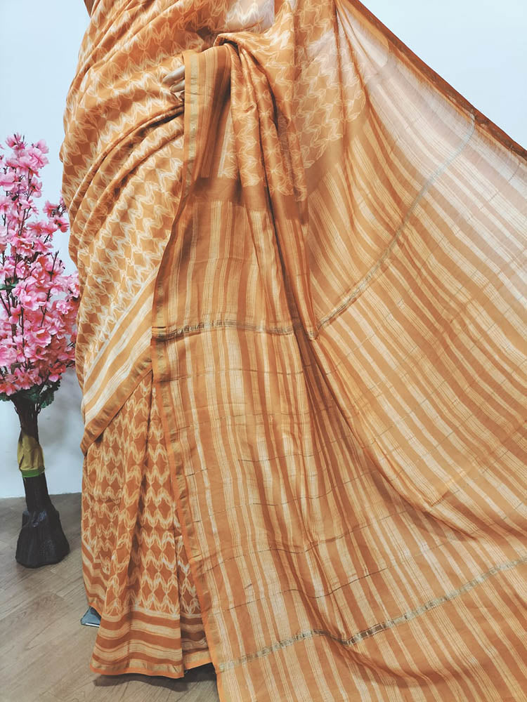 Orange Shibori Chanderi Silk Saree - Luxurion World