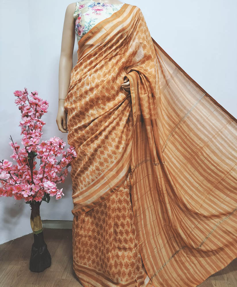 Orange Shibori Chanderi Silk Saree - Luxurion World