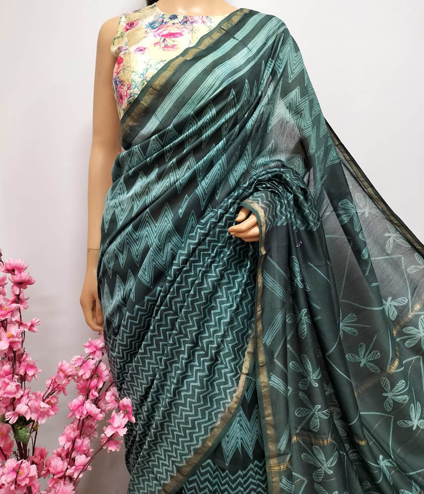 Green Shibori Chanderi Silk Saree - Luxurion World