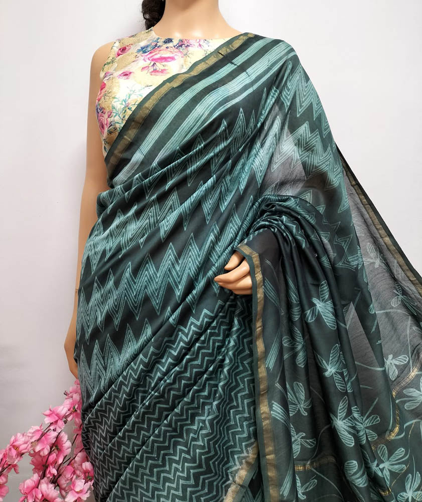 Green Shibori Chanderi Silk Saree - Luxurion World
