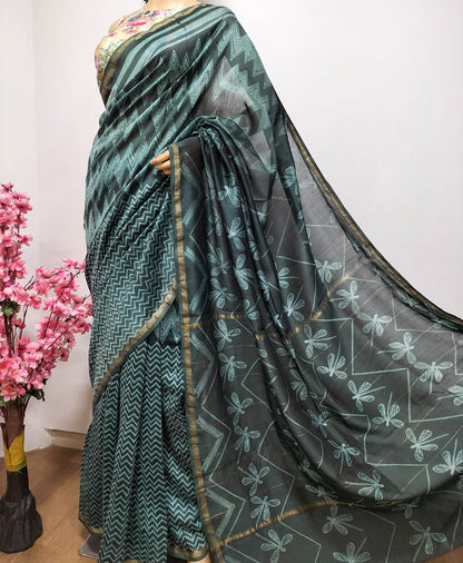 Green Shibori Chanderi Silk Saree - Luxurion World