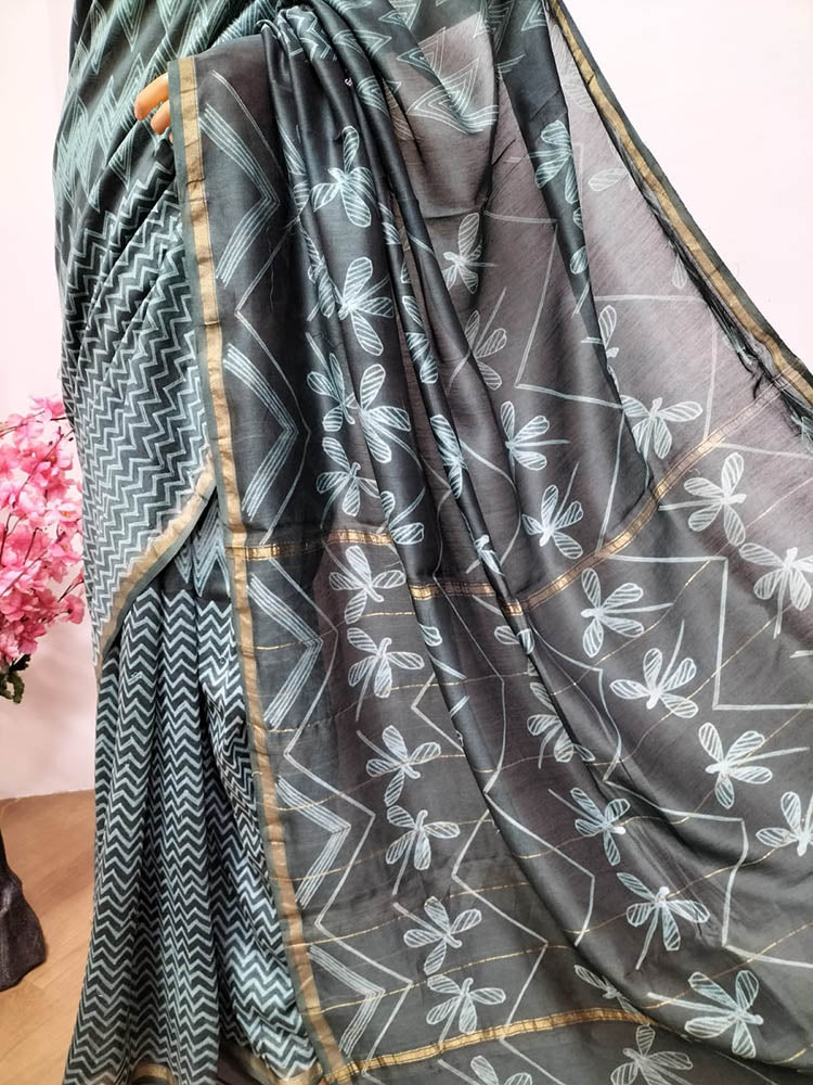 Green Shibori Chanderi Silk Saree - Luxurion World