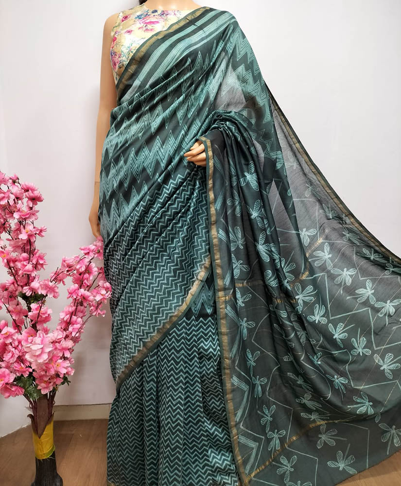 Green Shibori Chanderi Silk Saree - Luxurion World