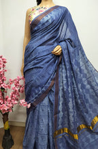 Blue Shibori Pure Cotton Saree - Luxurion World
