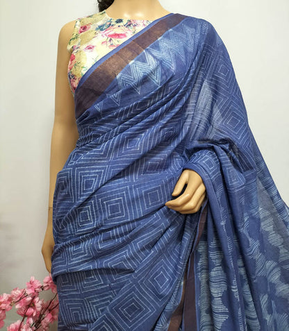 Blue Shibori Pure Cotton Saree - Luxurion World
