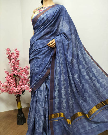 Blue Shibori Pure Cotton Saree - Luxurion World