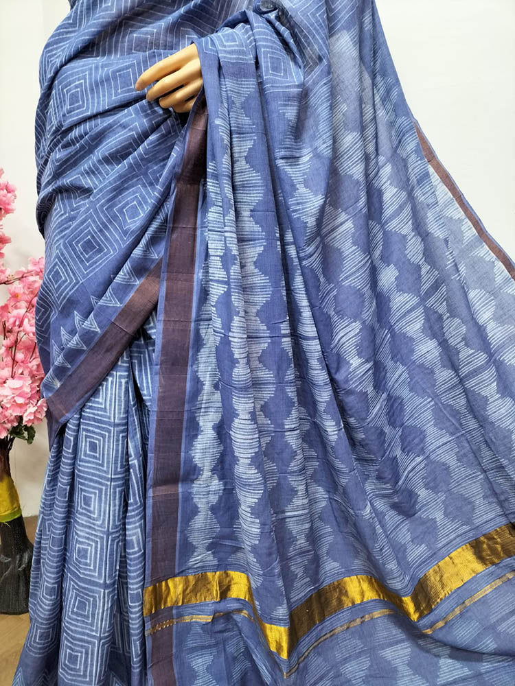 Blue Shibori Pure Cotton Saree - Luxurion World