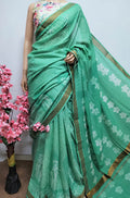 Green Shibori Pure Cotton Saree - Luxurion World