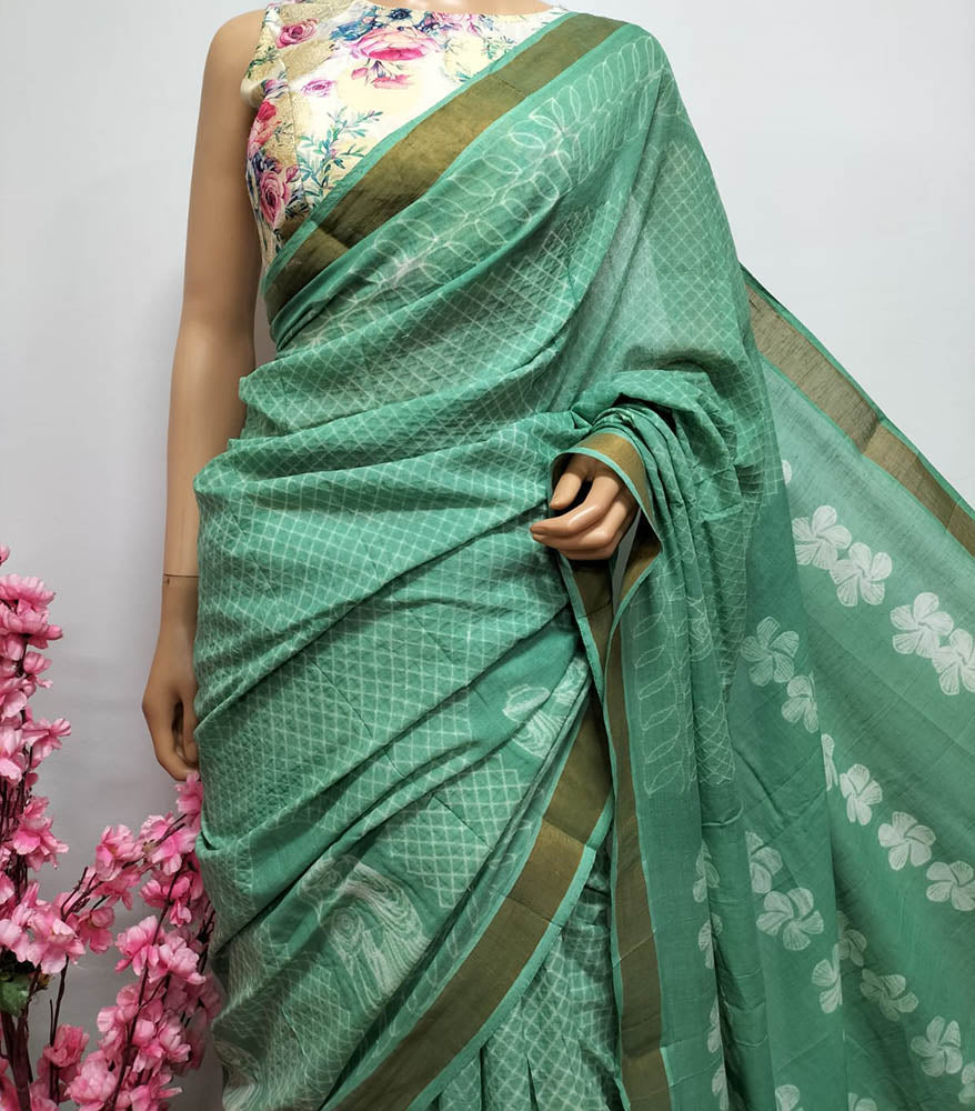 Green Shibori Pure Cotton Saree - Luxurion World