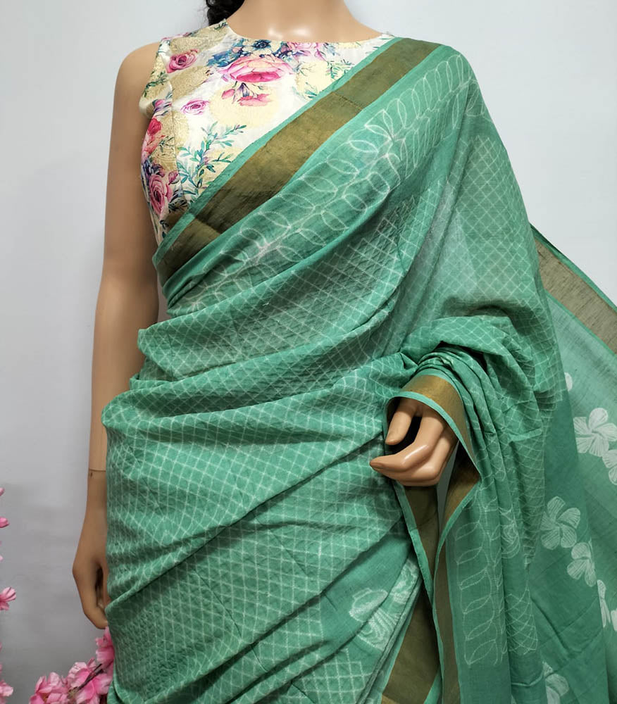 Green Shibori Pure Cotton Saree - Luxurion World