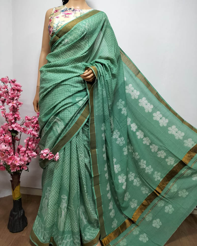 Green Shibori Pure Cotton Saree - Luxurion World